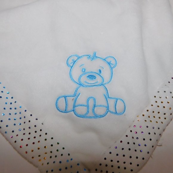 White Blue Teddy Bear Rainbow Sparkles Security Blanket Plush Baby Lovey nunu - Picture 2 of 6